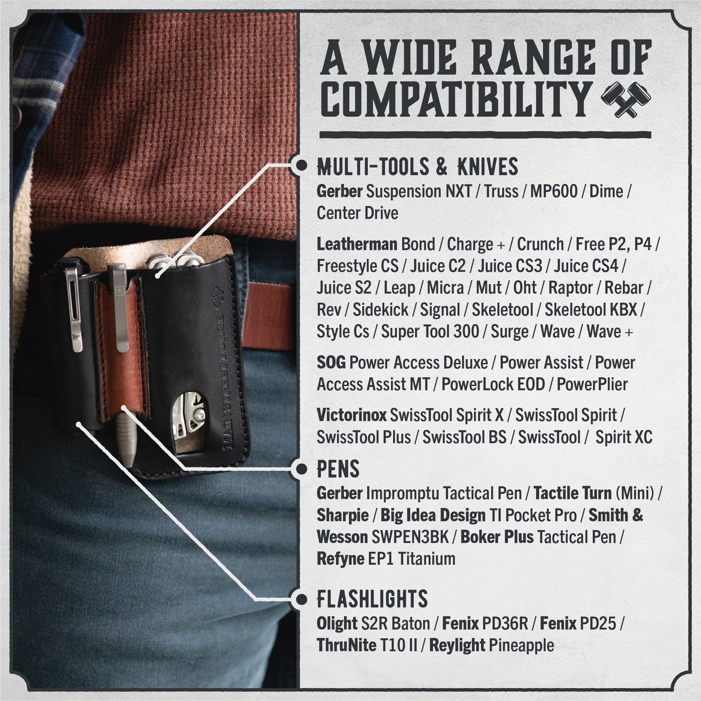 Leather EDC Belt Pouch - Multitool, Flashlight & Pen Organizer Sheath