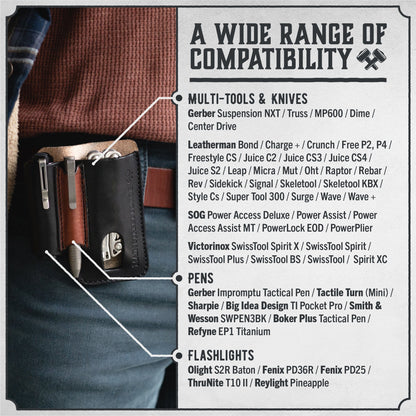 Leather EDC Belt Pouch - Multitool, Flashlight & Pen Organizer Sheath