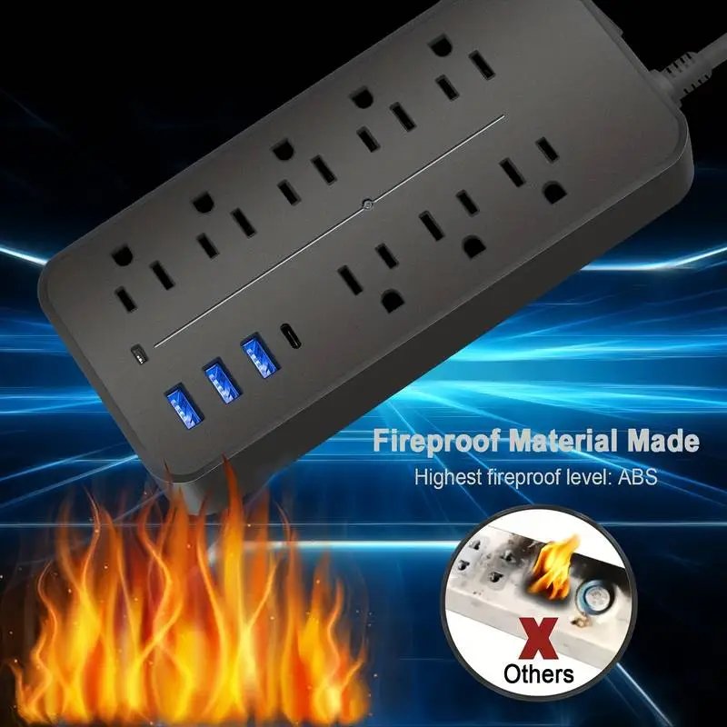 8-Outlet Power Strip with Surge Protection - 3 USB Ports & 1 USB-C