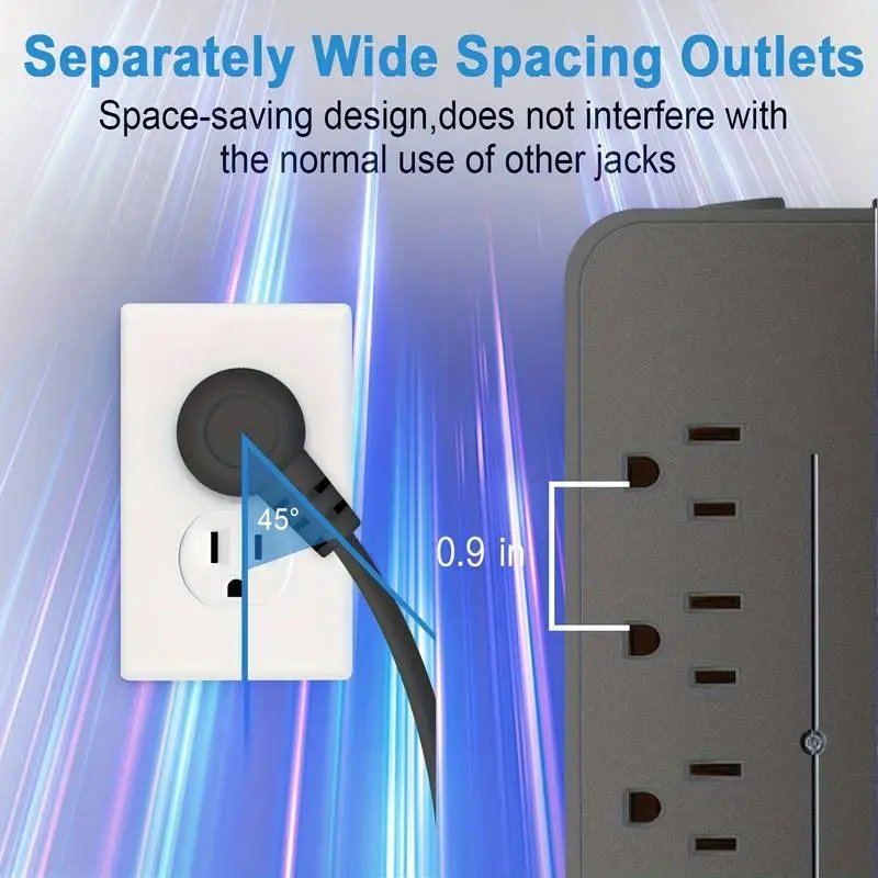 8-Outlet Power Strip with Surge Protection - 3 USB Ports & 1 USB-C
