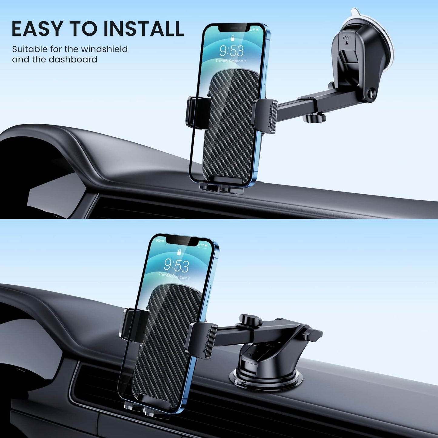 CINDRO Military-Grade Universal Car Phone Holder Mount - Suction Design
