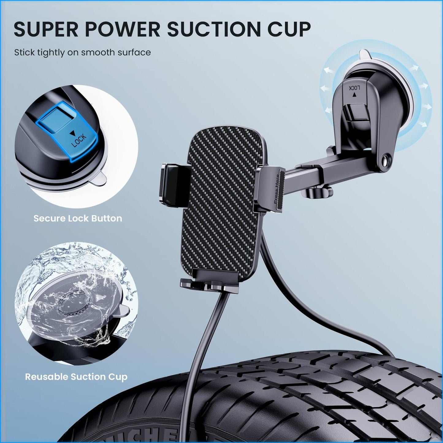 CINDRO Military-Grade Universal Car Phone Holder Mount - Suction Design