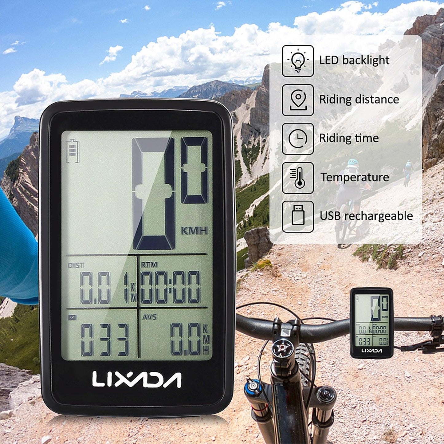 Wireless Bike Speedometer with LCD Backlight – 11 Functions, Waterproof Cycling Computer, Auto Motion Sensor, Speed/Distance/Cadence/Temperature, Rechargeable Battery