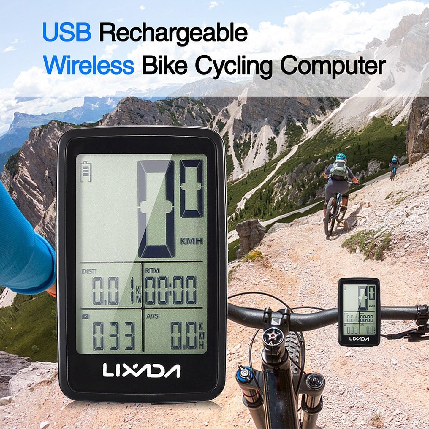 Wireless Bike Speedometer with LCD Backlight – 11 Functions, Waterproof Cycling Computer, Auto Motion Sensor, Speed/Distance/Cadence/Temperature, Rechargeable Battery