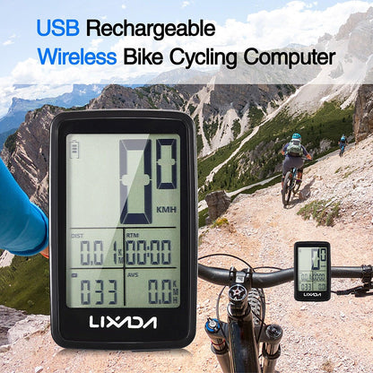 Wireless Bike Speedometer with LCD Backlight – 11 Functions, Waterproof Cycling Computer, Auto Motion Sensor, Speed/Distance/Cadence/Temperature, Rechargeable Battery