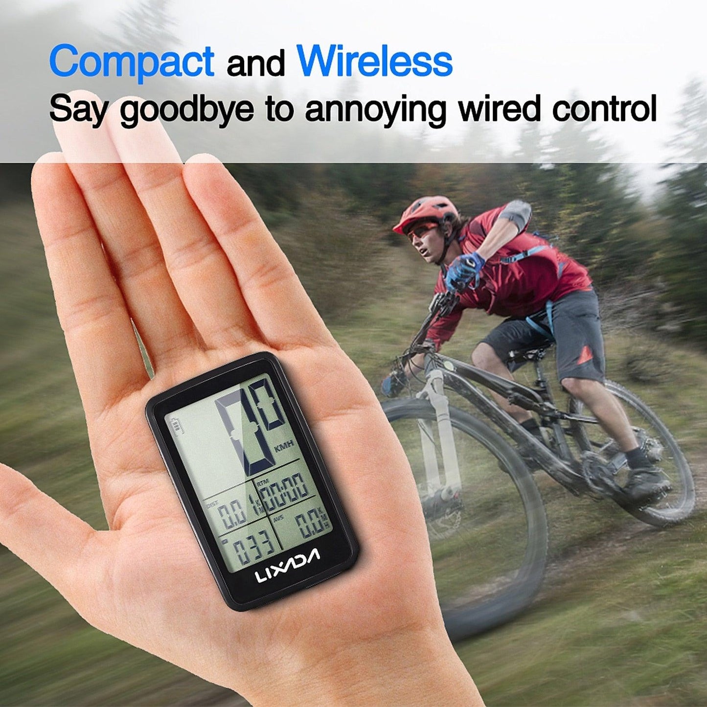 Wireless Bike Speedometer with LCD Backlight – 11 Functions, Waterproof Cycling Computer, Auto Motion Sensor, Speed/Distance/Cadence/Temperature, Rechargeable Battery