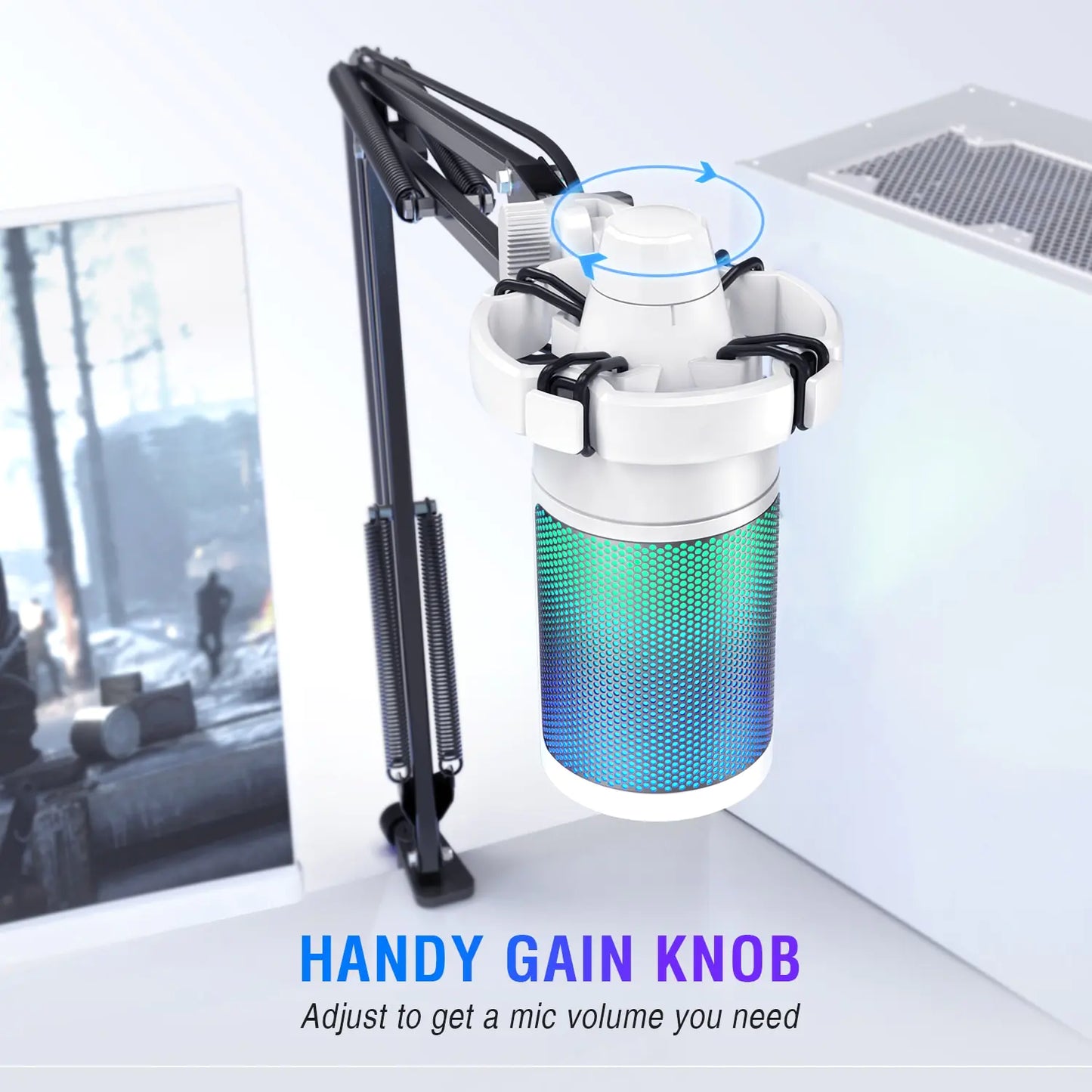 USB Gaming Microphone Kit – Type‑C Plug-and-Play, RGB Lighting, Boom Arm, Pop Filter, Touch Mute