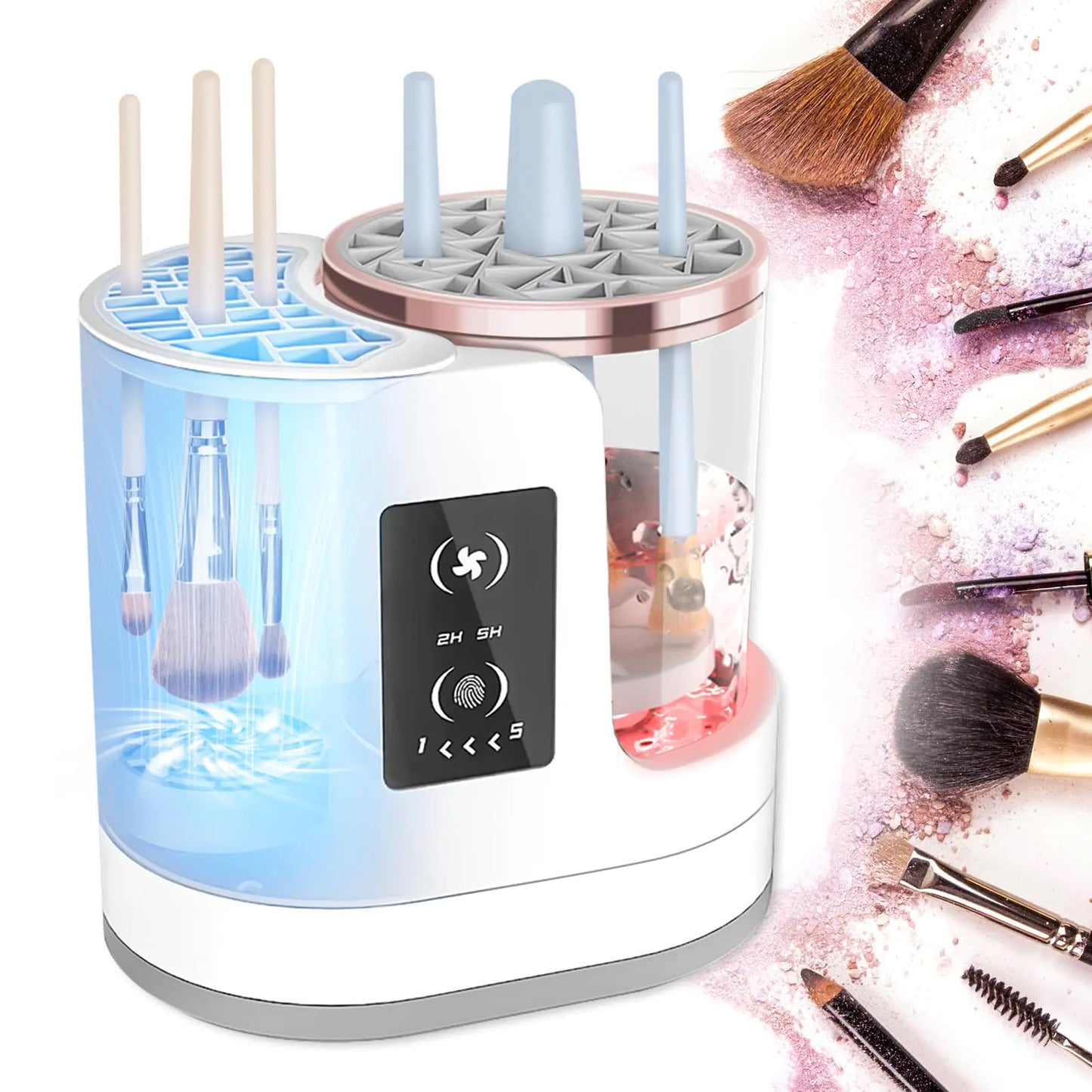 LARDERGO Makeup Brush Cleaner Machine – Electric Automatic Brush Cleaner & Dryer, Auto Clean & Dry Spray Rinse System, Compact Modern Design, Easy Operation, Built-In Storage