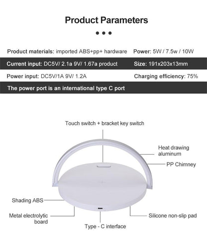 Wireless Charger LED Desk Lamp – 10W Fast Charging, 3-Level Touch Dimming, 180° Phone Holder, Type-C Cable Included