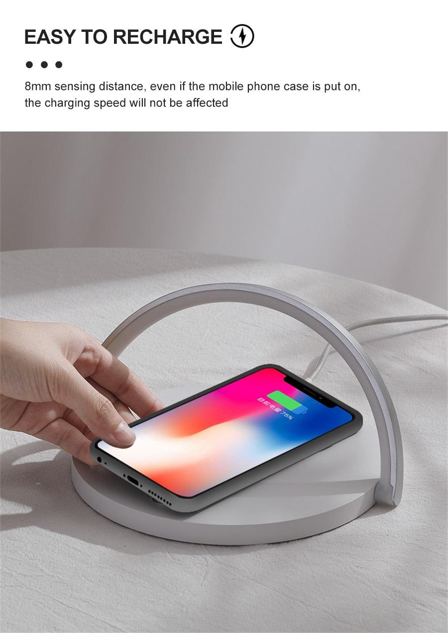 Wireless Charger LED Desk Lamp – 10W Fast Charging, 3-Level Touch Dimming, 180° Phone Holder, Type-C Cable Included