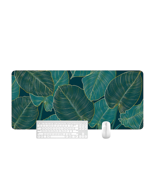 XXL Green Tropical Leaves Gaming Desk Mat - Extended Full-Size Mouse Pad